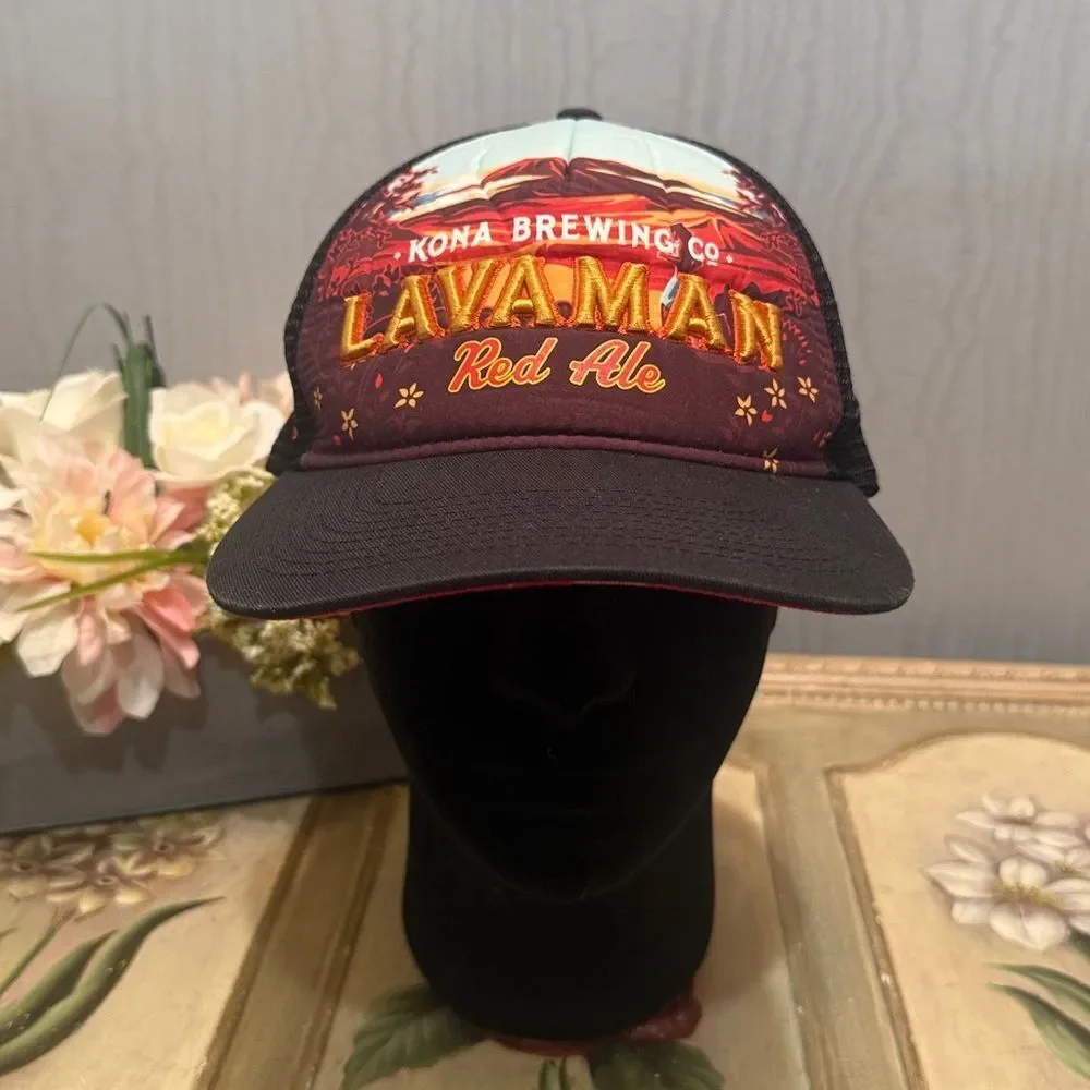 Kona Brewing Company Lavaman Red Ale Snapback Mesh Trucker Cap Hat Aloha Hawaii